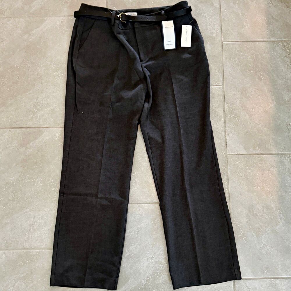 Charter Club Women's Gray Solid Dress Pants Flat Front TummySlimming Size 16 NWT